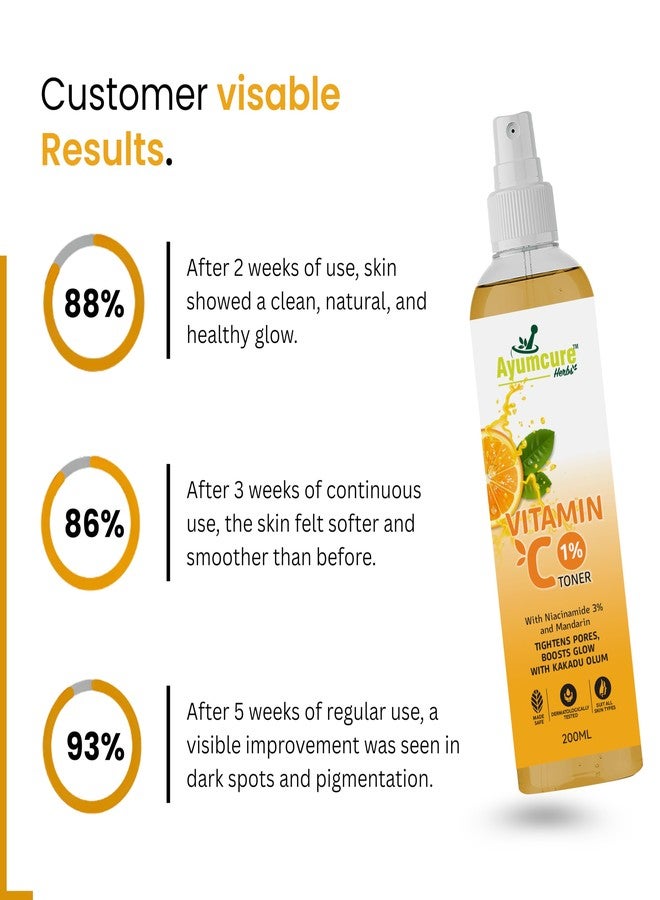 Ayumcure Vitamin C 1% Toner with 3% Niacinamide & Mandarin | Skin Brightening, Pore Tightening & Hydrating Face Toner | With Kakadu Plum | For All Skin Types | 200ml | Men & Women - Image 5