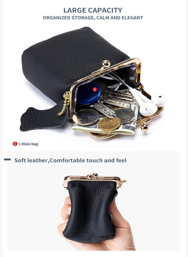 Vynoraxis Genuine Leather Mini Jewelry Box & Vintage Wallet for Women - Compact Travel Coin Purse, Lipstick Storage Organizer, Retro Leather Clutch Case (Black) - Image 4