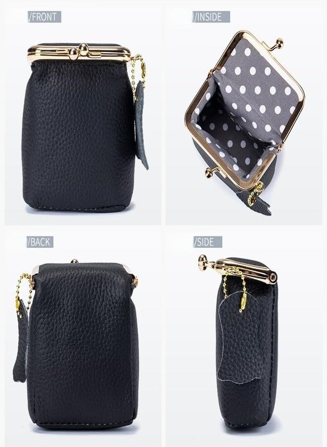 Vynoraxis Genuine Leather Mini Jewelry Box & Vintage Wallet for Women - Compact Travel Coin Purse, Lipstick Storage Organizer, Retro Leather Clutch Case (Black) - Image 5