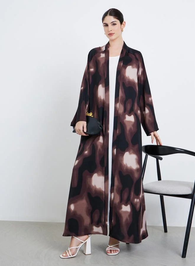 Women Abstract Print Open Front Abaya