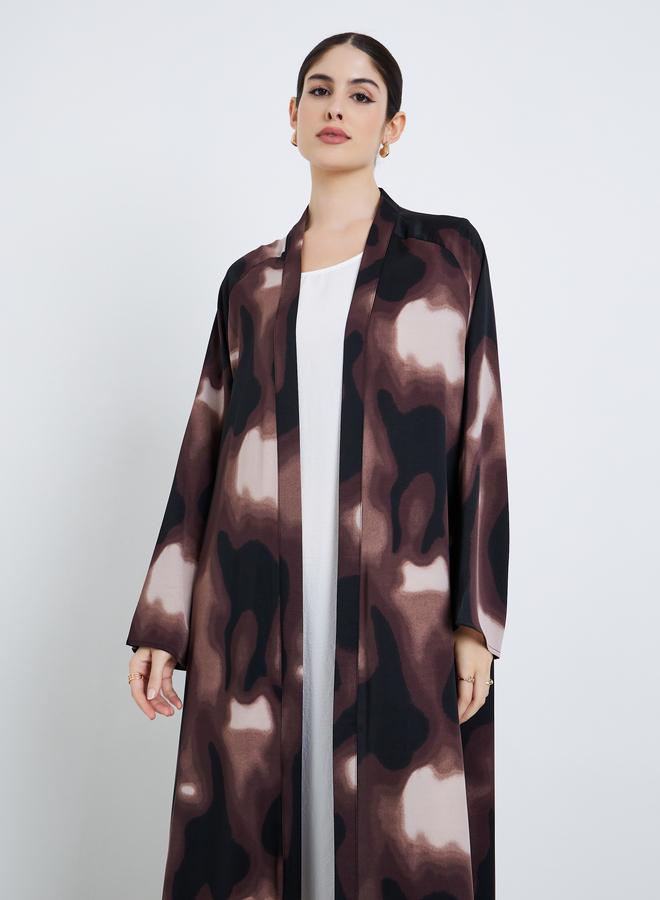 Amirah Women Abstract Print Open Front Abaya - Image 2