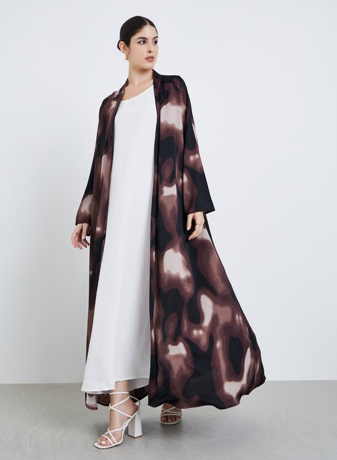 Amirah Women Abstract Print Open Front Abaya - Image 3