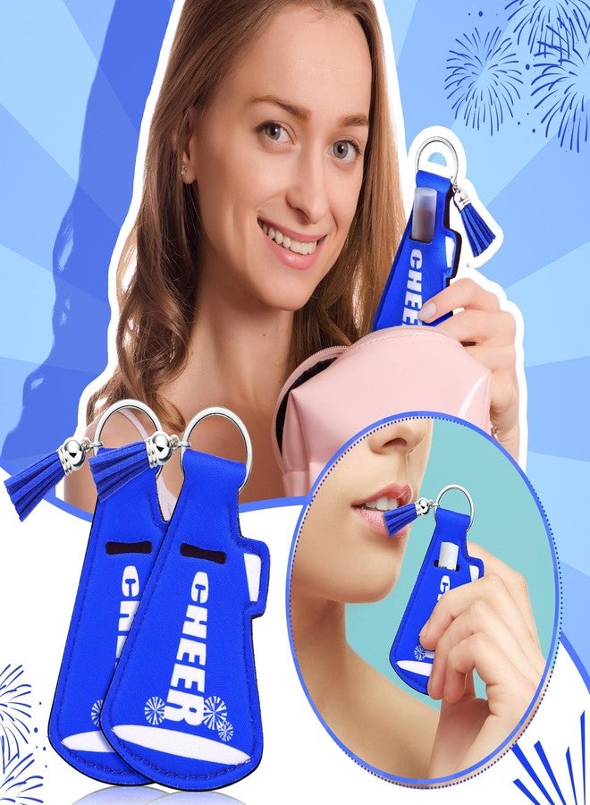 Swiffen 20 pcs Blue Cheerleading Gifts Natural Bulk Lip Balm Holder with Tassel Large Hangable Keychain Set Cheerleading Gifts for Team Youth Sports Party Supplies Handbags Cool Wallet Charms, Vibrant - Image 4