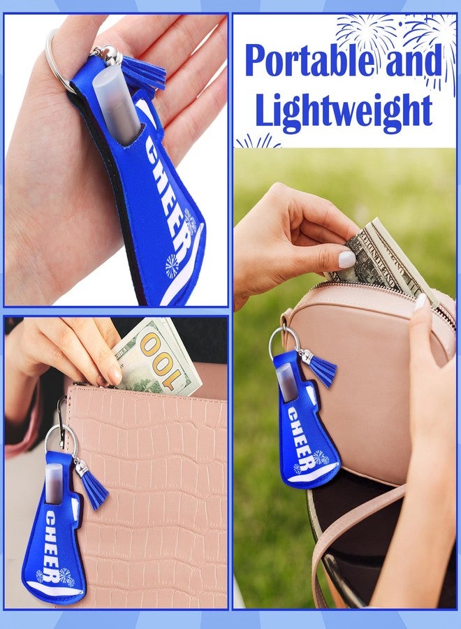 Swiffen 20 pcs Blue Cheerleading Gifts Natural Bulk Lip Balm Holder with Tassel Large Hangable Keychain Set Cheerleading Gifts for Team Youth Sports Party Supplies Handbags Cool Wallet Charms, Vibrant - Image 5