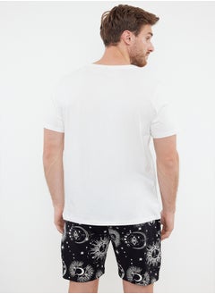 trendyol Ecru Black Printed Regular Fit Couple/Double Knitted Shorts 100% Cotton Pajama Set TMNSS24PT00018  - Image 5