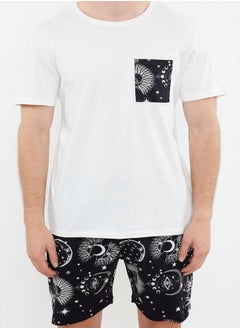 trendyol Ecru Black Printed Regular Fit Couple/Double Knitted Shorts 100% Cotton Pajama Set TMNSS24PT00018  - Image 3