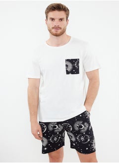 trendyol Ecru Black Printed Regular Fit Couple/Double Knitted Shorts 100% Cotton Pajama Set TMNSS24PT00018  - Image 2