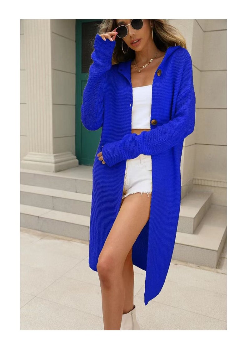 Loquat Women's Autumn And Winter New Solid Color Long Knit Cardigan Coat 