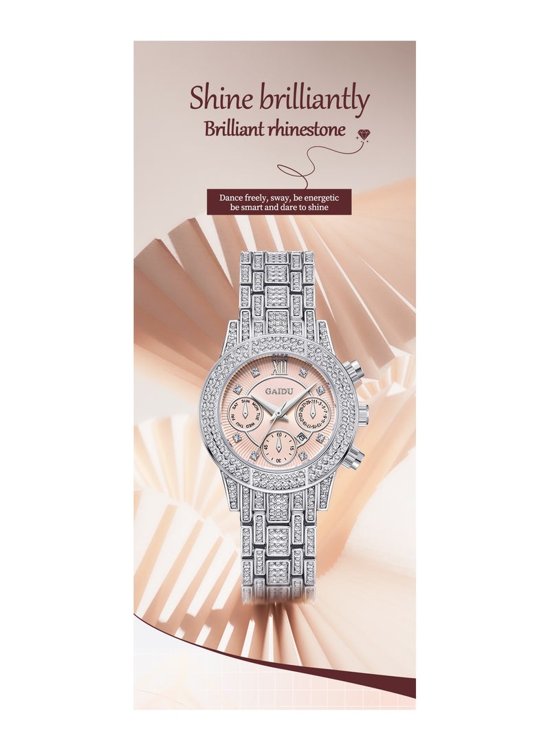 xozgdovg Women's watches are full of stars, quartz watches are fashionable, girls' watches are high-grade with diamonds /KD3008 silver shell and blue steel belt  - Image 2