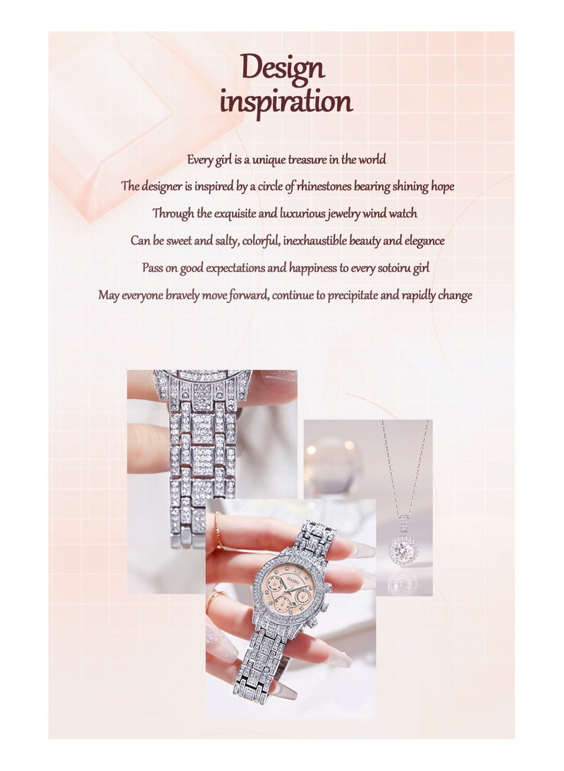 xozgdovg Women's watches are full of stars, quartz watches are fashionable, girls' watches are high-grade with diamonds /KD3008 silver shell and blue steel belt  - Image 3