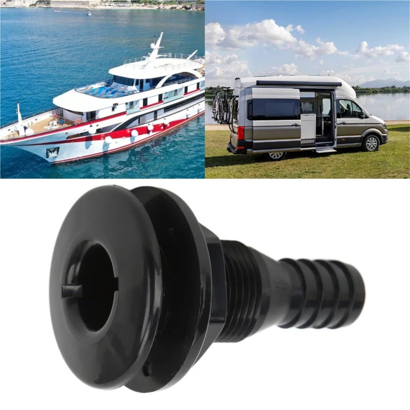 12 Pcs Multi Size Boat Thru Hull Connector ABS Plastic Straight Drain Outlet 1 2in Black - Image 3