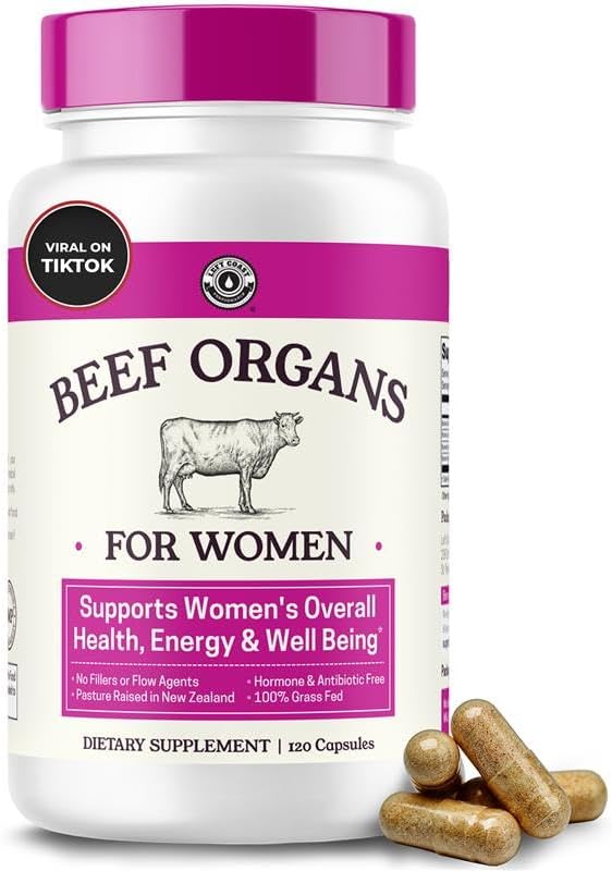 Left Coast Performance Beef Organ Supplement for Women  Beef Liver Kidney Heart and Uterus Tissue Supports Womens Overall Energy and Health  Pasture Raised in New Zealand  No Fillers or Flow Agents  120 Capsules - Image 1