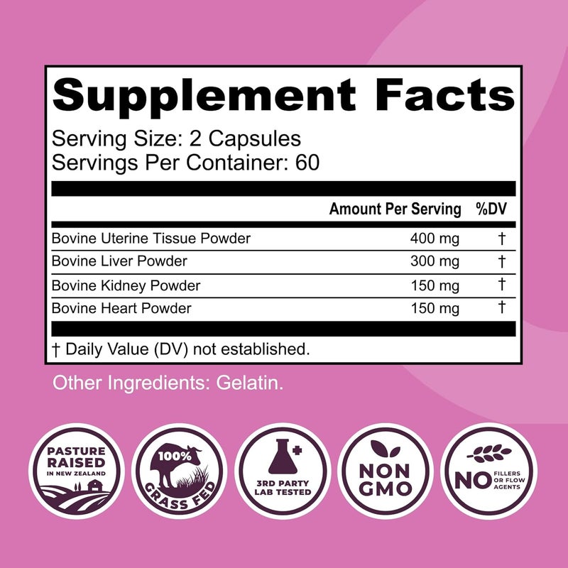Left Coast Performance Beef Organ Supplement for Women  Beef Liver Kidney Heart and Uterus Tissue Supports Womens Overall Energy and Health  Pasture Raised in New Zealand  No Fillers or Flow Agents  120 Capsules - Image 2