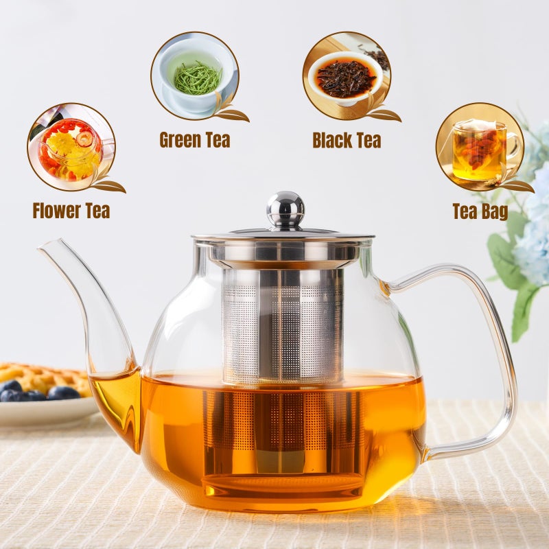 PARACITY Glass Teapot Stovetop 34 OZ, Borosilicate Clear Tea Kettle with Removable 18/8 Stainless Steel Infuser, Teapot Blooming and Loose Leaf Tea Maker Tea Brewer for Camping, Travel - Image 4