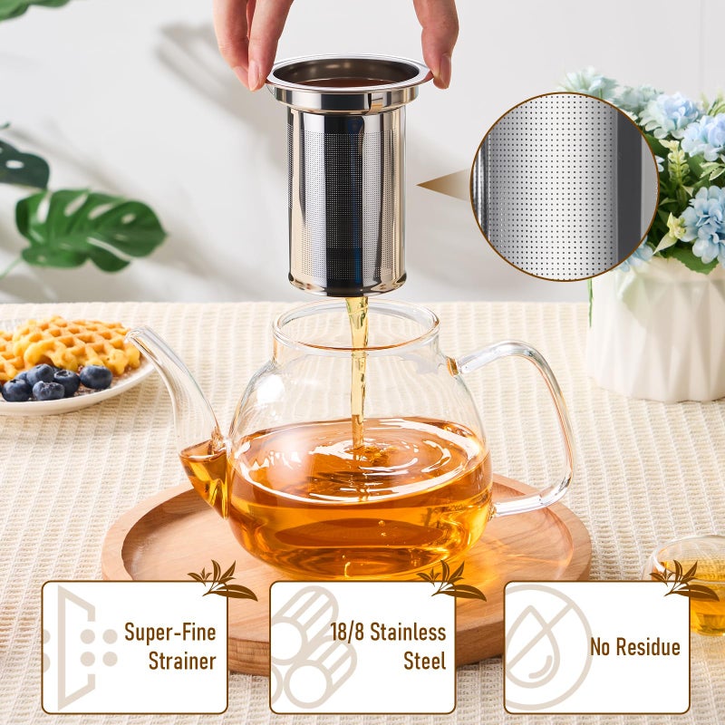 PARACITY Glass Teapot Stovetop 34 OZ, Borosilicate Clear Tea Kettle with Removable 18/8 Stainless Steel Infuser, Teapot Blooming and Loose Leaf Tea Maker Tea Brewer for Camping, Travel - Image 3