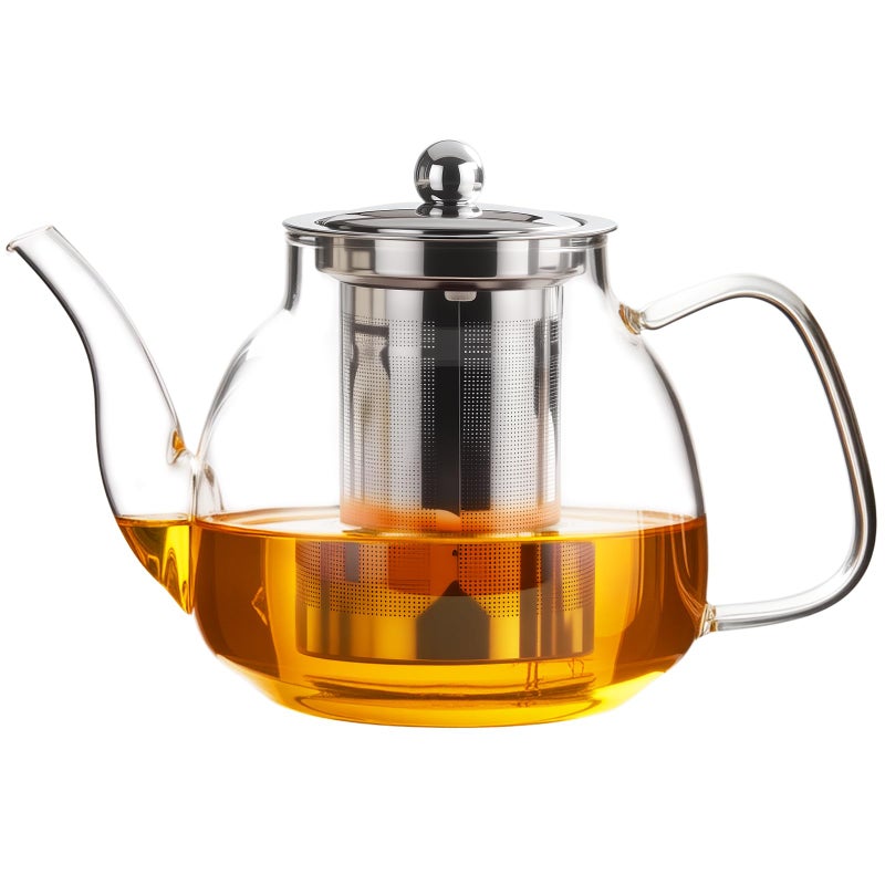 PARACITY Glass Teapot Stovetop 34 OZ, Borosilicate Clear Tea Kettle with Removable 18/8 Stainless Steel Infuser, Teapot Blooming and Loose Leaf Tea Maker Tea Brewer for Camping, Travel - Image 1
