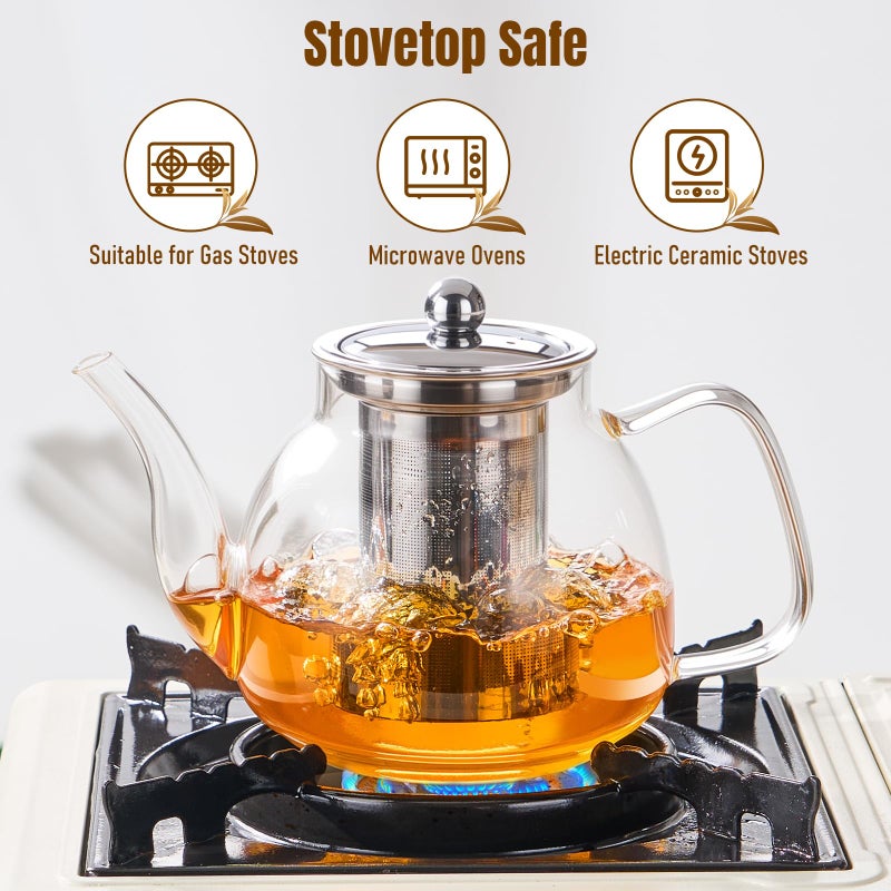 PARACITY Glass Teapot Stovetop 34 OZ, Borosilicate Clear Tea Kettle with Removable 18/8 Stainless Steel Infuser, Teapot Blooming and Loose Leaf Tea Maker Tea Brewer for Camping, Travel - Image 5