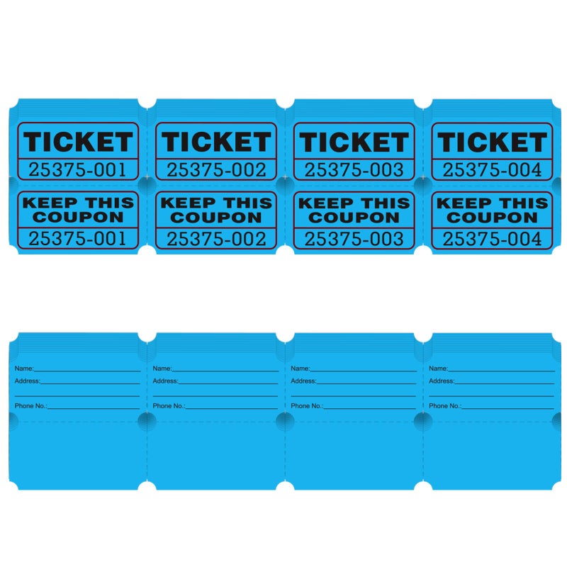 DGBDPACK 100 Raffle Tickets, (200 Pcs 100 Pairs) 50/50 Double Ticket, Bold Numbers for Easy Reading, Ticket for Events, Entry, Class Reward & Prizes -Blue - Image 4