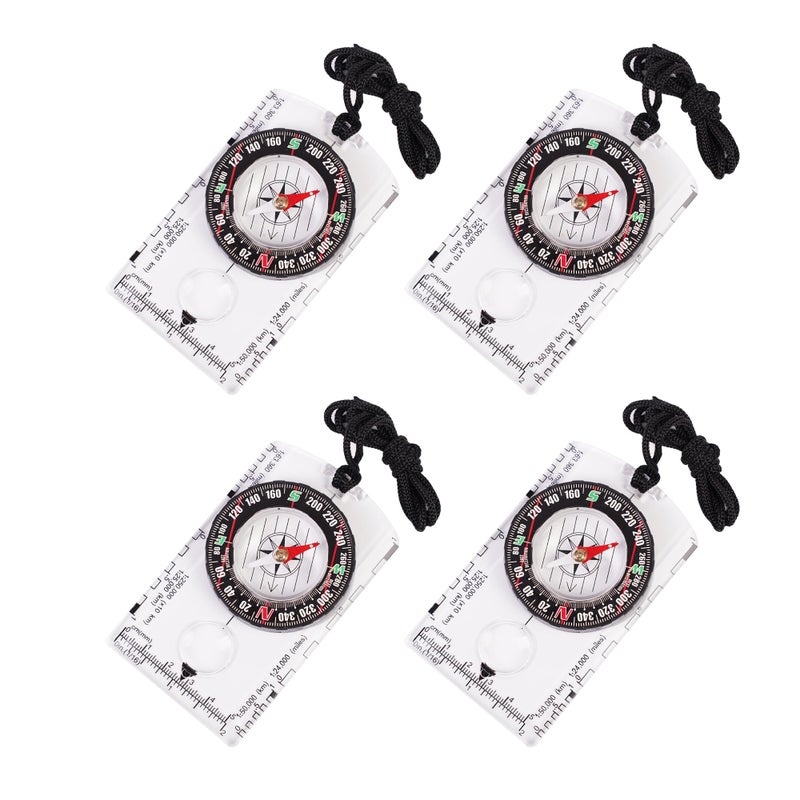 RLXMARTD 4 Pcs Outdoor Compass with Adjustable Declination,Magnifier,Ruler,Scale. Multifunctional Orienteering Waterproof Compass for Map Reading, Navigation, Hiking (4 Pack Transparent) - Image 2