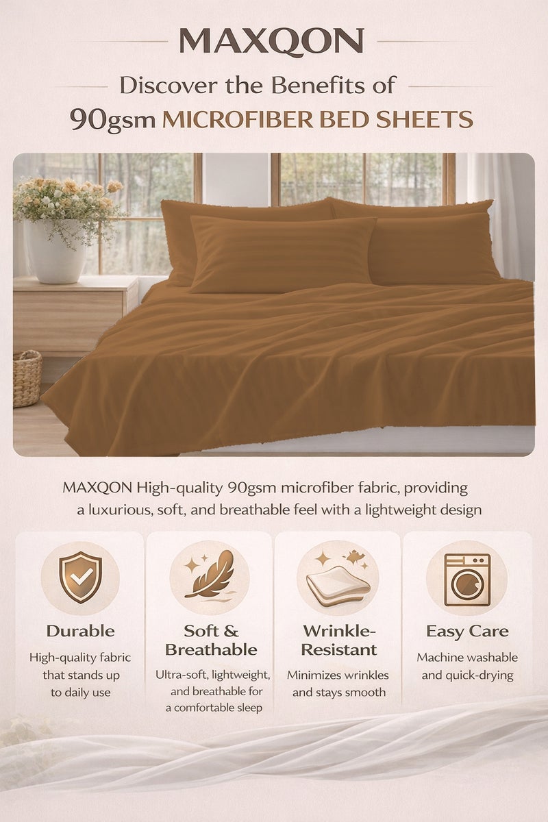 ماكسكون طقم ملاية سرير مايكروفايبر فاخر مكوّن من 3 قطع – ملاية مسطحة مقاس (180×240 سم) مع 2 كيس وسادة (50×75 سم) – ناعم جداً، قابل للتنفس، ومقاوم للتجاعيد – مناسب لأسرة السنجل والتوين – مثالي للاستخدام المنزلي والفندقي - Image 4