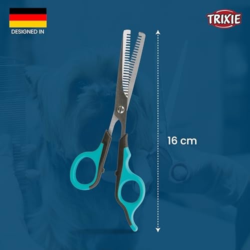 Trixie: - Double Sided Thinning Scissors | Stainless Steel Pet Grooming Scissors | Non-Slip Rubber Handle for Easy Grip | Round-Tip Design Makes It Safe to Use Around Your Pets Face – 18 cm - Image 3