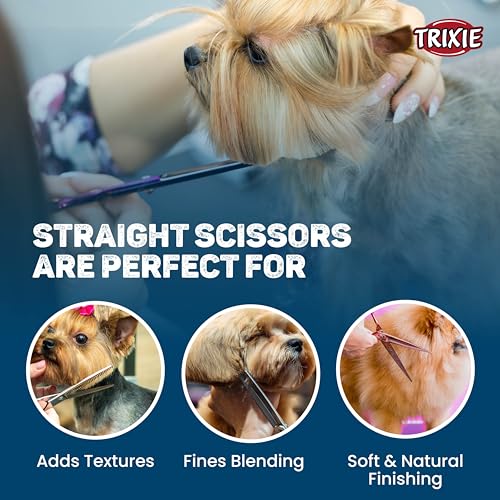 Trixie: - Double Sided Thinning Scissors | Stainless Steel Pet Grooming Scissors | Non-Slip Rubber Handle for Easy Grip | Round-Tip Design Makes It Safe to Use Around Your Pets Face – 18 cm - Image 4