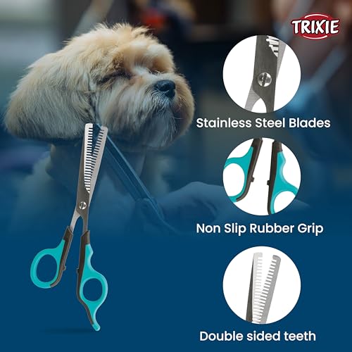 Trixie: - Double Sided Thinning Scissors | Stainless Steel Pet Grooming Scissors | Non-Slip Rubber Handle for Easy Grip | Round-Tip Design Makes It Safe to Use Around Your Pets Face – 18 cm - Image 2