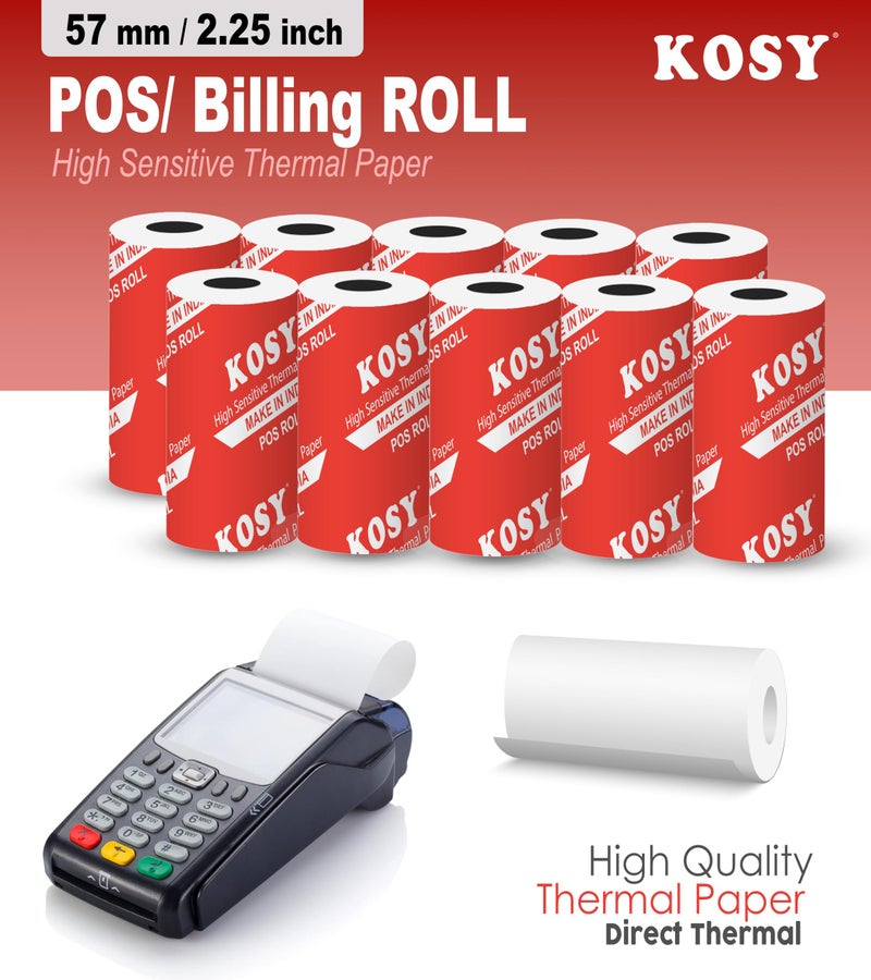 KOSY 57mm (2.25 Inch) BPA-Free Thermal Paper Rolls for POS Machine | Pack Of 10 | Receipt Paper Roll Compatible with Mini Thermal Printer & POS Machine, EDC Machine, Cash Register, ATM & More - Image 2