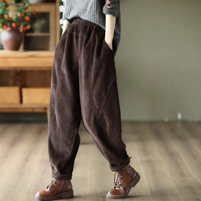 Pants new popular 2024 womens purple fashion trend fleece-lined thick harem pants plus size chubby girl slimming casual Black [fleece-lined]] - Image 3