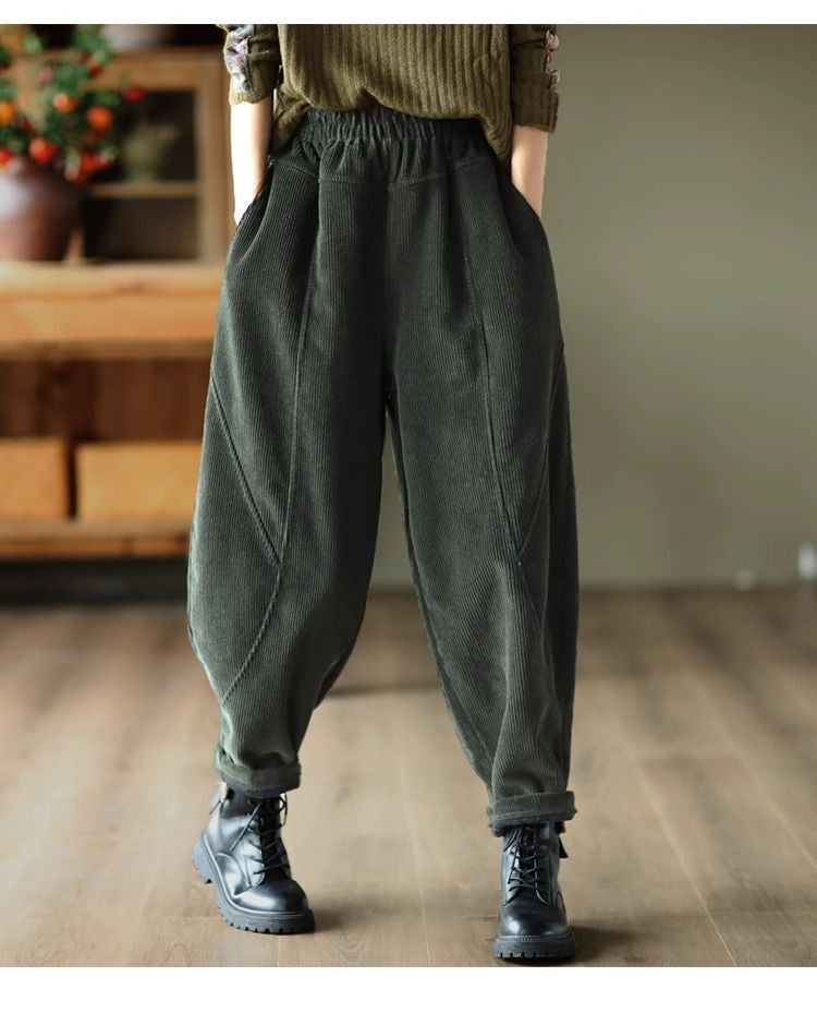 Pants new popular 2024 womens purple fashion trend fleece-lined thick harem pants plus size chubby girl slimming casual Black [fleece-lined]] - Image 2