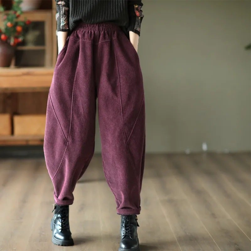 Pants new popular 2024 womens purple fashion trend fleece-lined thick harem pants plus size chubby girl slimming casual Black [fleece-lined]] - Image 4