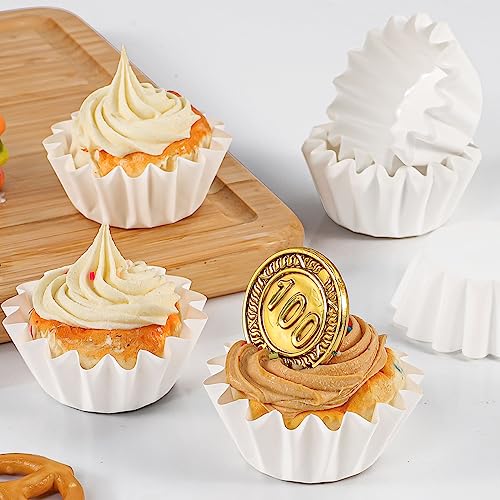 Caperci Heavy Duty White Mini Cupcake Liners 200 Counts - Grease-Resistant Paper Muffin Baking Cups, Odorless, No Muffin Pan Needed, Easily Peels (White) - Image 2