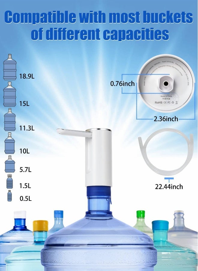 Water Bottle Pump Dispenser Universal Foldable 1-5 Gallon Electric Automatic Touch Drinking Machine with USB Cable (White)