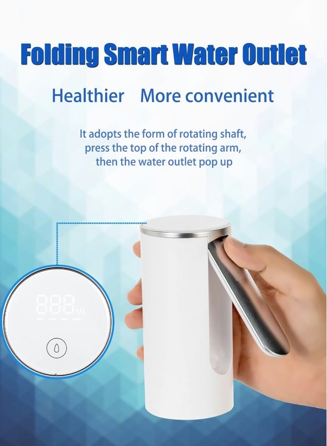 Water Bottle Pump Dispenser Universal Foldable 1-5 Gallon Electric Automatic Touch Drinking Machine with USB Cable (White)