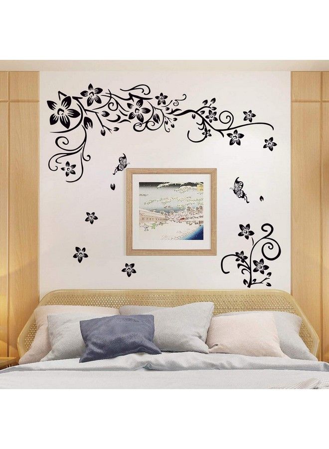 LiveGallery Removable Black Vinyl Flowers Wall Decals Diy Flower Vines And Butterfly Wall Stickers Decor Peel Stick Art Decoration For Teens Room Baby Girls Bedroom Living Room Home Wall Corner - Image 4