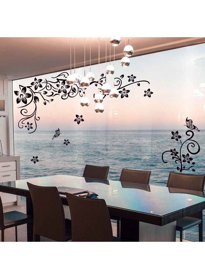LiveGallery Removable Black Vinyl Flowers Wall Decals Diy Flower Vines And Butterfly Wall Stickers Decor Peel Stick Art Decoration For Teens Room Baby Girls Bedroom Living Room Home Wall Corner - Image 3