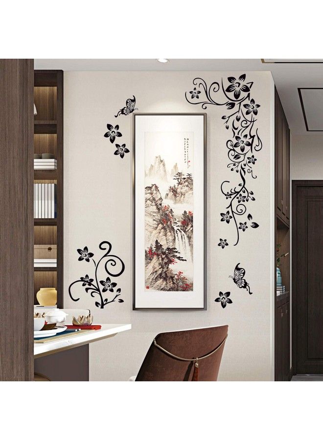 LiveGallery Removable Black Vinyl Flowers Wall Decals Diy Flower Vines And Butterfly Wall Stickers Decor Peel Stick Art Decoration For Teens Room Baby Girls Bedroom Living Room Home Wall Corner - Image 5