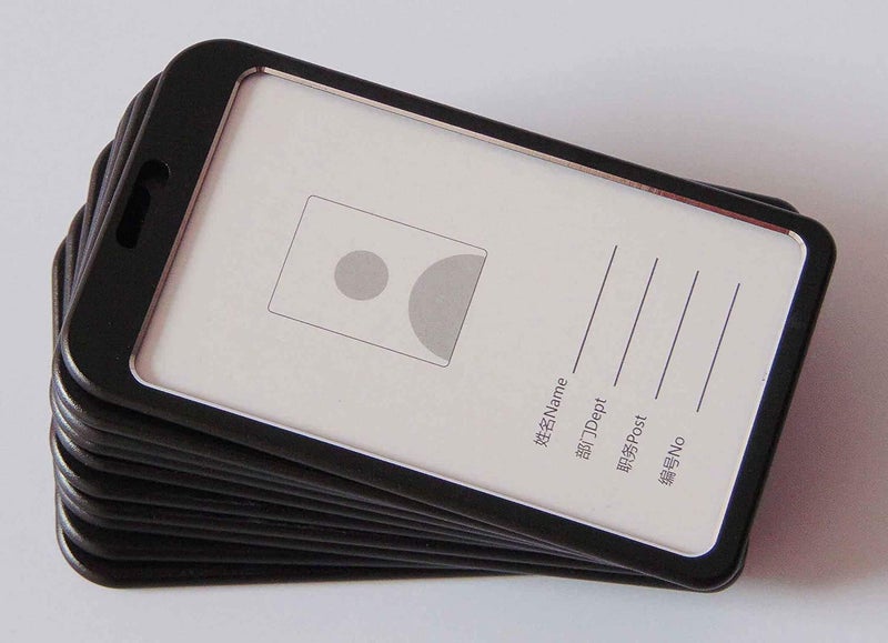 Aminit I Cards Natural Hard Metal (Aluminum Alloy) ID Card Holder/Badge with Scratch Guard for Office ID Card Vertical (Pack of 10) (Black) - Image 2
