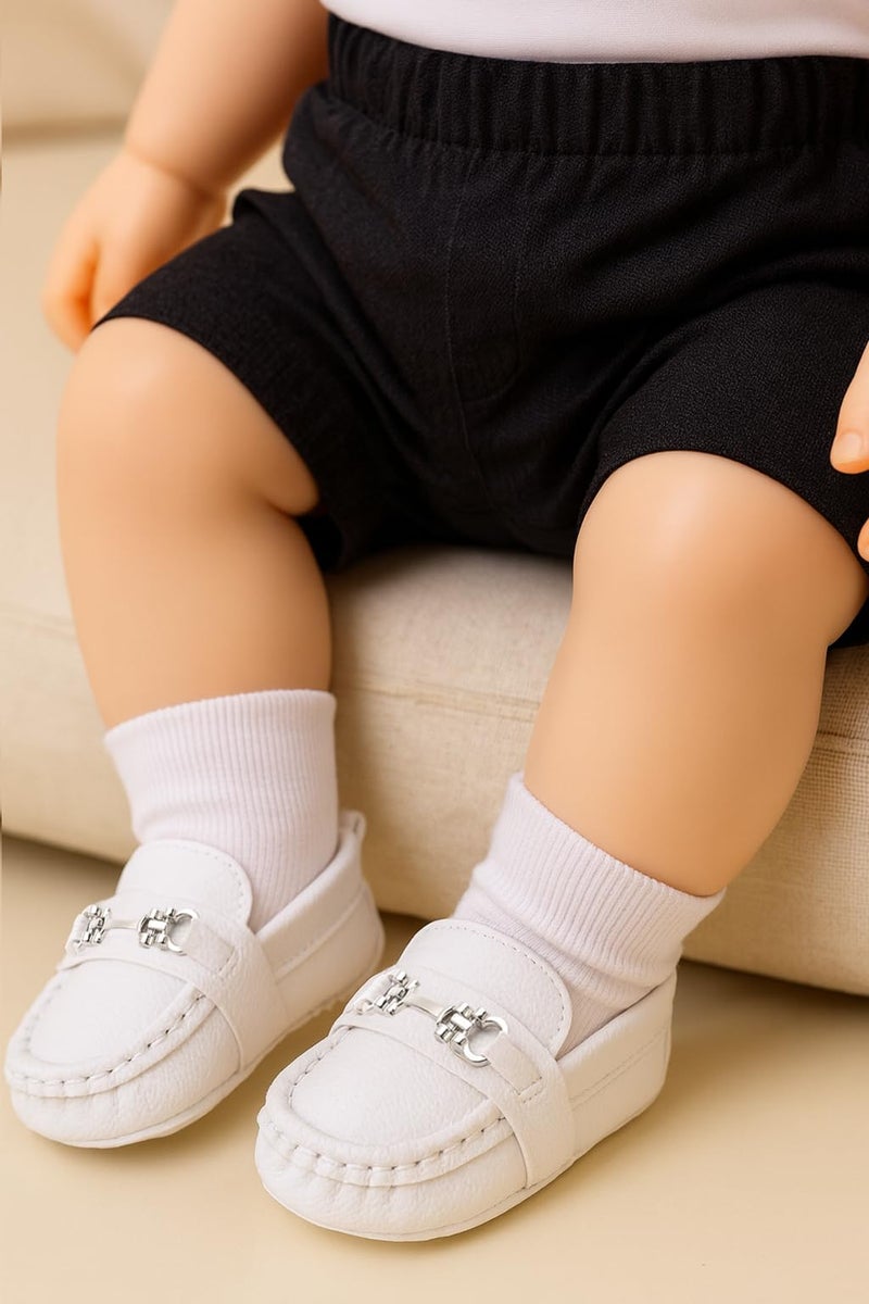 LONSOEN Infant Shoes Boys Loafers Baby Girls Crib Moccasins Classic Synthetic Leather Wedding Dress Shoes,BAY209 White 12-18 Months - Image 2