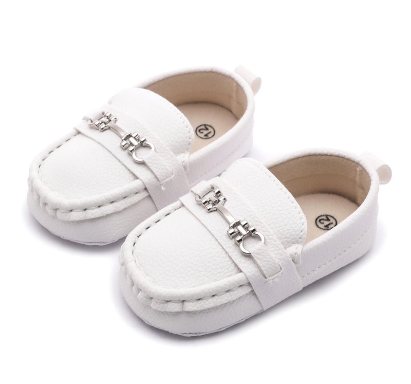 LONSOEN Infant Shoes Boys Loafers Baby Girls Crib Moccasins Classic Synthetic Leather Wedding Dress Shoes,BAY209 White 12-18 Months - Image 5