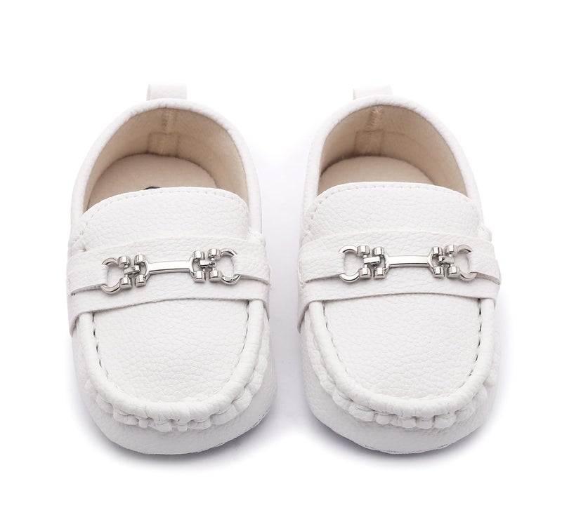 LONSOEN Infant Shoes Boys Loafers Baby Girls Crib Moccasins Classic Synthetic Leather Wedding Dress Shoes,BAY209 White 12-18 Months - Image 4