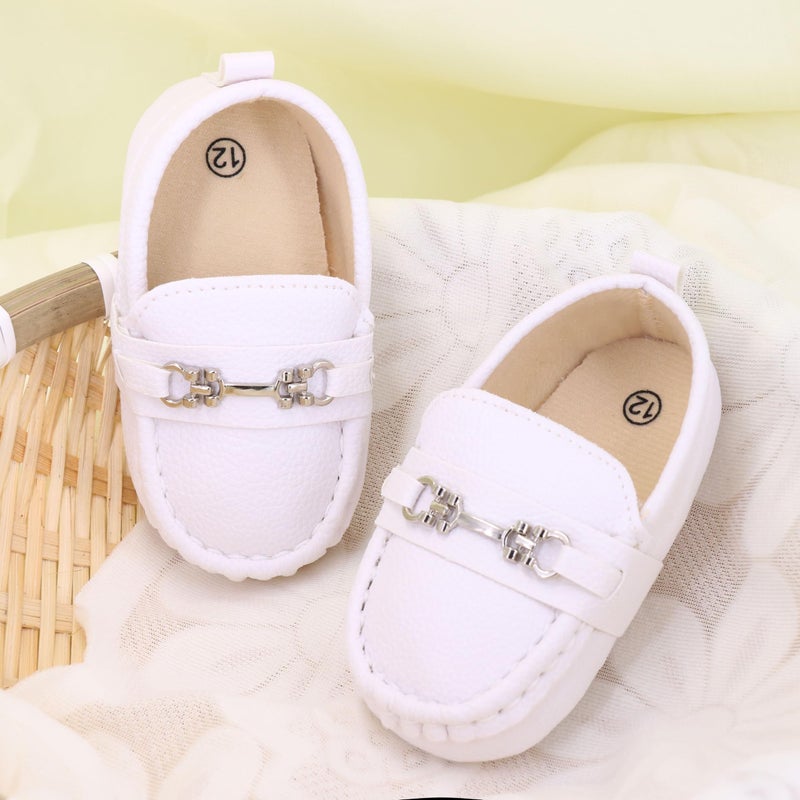 LONSOEN Infant Shoes Boys Loafers Baby Girls Crib Moccasins Classic Synthetic Leather Wedding Dress Shoes,BAY209 White 12-18 Months - Image 3