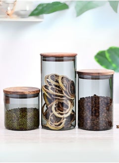 Borosilicate Glass Storage Jar Smoky Grey - (Set of 3) | Airtight Food Container with Acacia Wooden Lid | Durable & Stylish Kitchen Storage 600ML, 900ML, 1300ML - pzsku/Z8AE23E85BA3ED059F6CDZ/45/1741177986/d5641c27-d202-4586-90da-618b10e5f26e