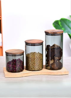 Borosilicate Glass Storage Jar Smoky Grey - (Set of 3) | Airtight Food Container with Acacia Wooden Lid | Durable & Stylish Kitchen Storage 600ML, 900ML, 1300ML - pzsku/Z8AE23E85BA3ED059F6CDZ/45/1741177991/d23b1c73-8563-44b5-a24b-8976f04fa732