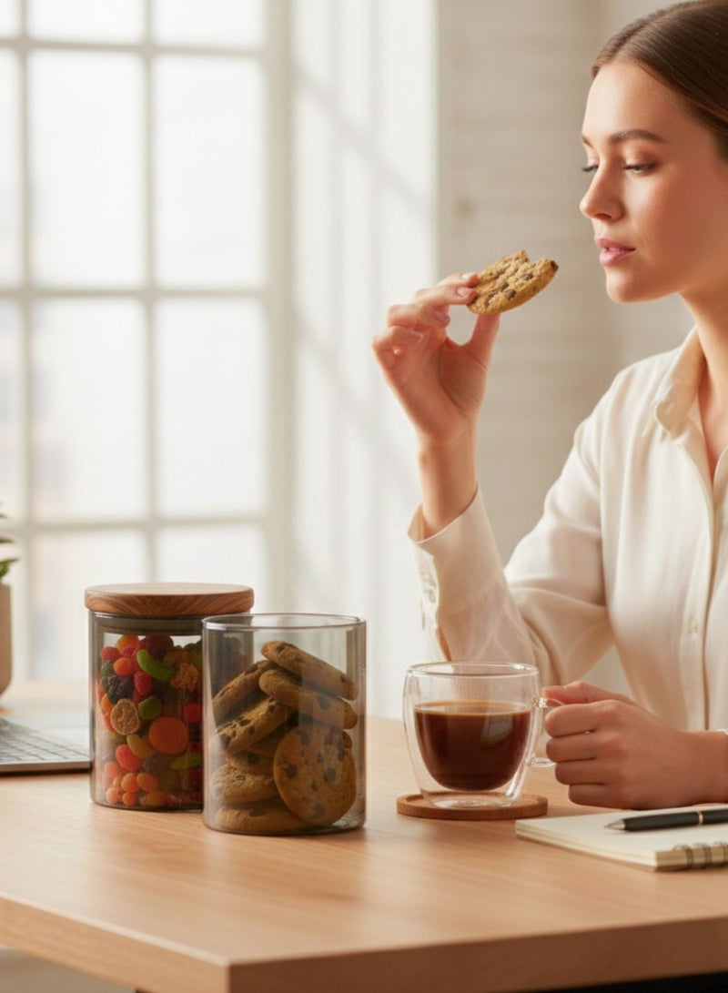 1Chase Borosilicate Glass Storage Jar Smoky Grey - (Set of 3) | Airtight Food Container with Acacia Wooden Lid | Durable & Stylish Kitchen Storage 600ML, 900ML, 1300ML - Image 4