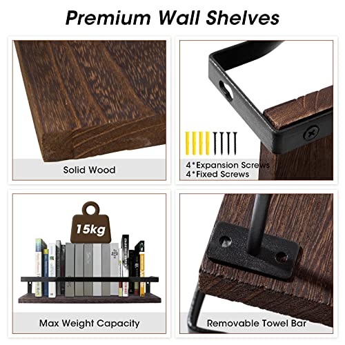 Uten Floating Shelves, Wall Shelves Set of 2, Wall Mounted for Bathroom, Bedroom, Kitchen, Bathroom Shelf with Towel Bar, Sturdy Structure, Easy Installation - Image 3