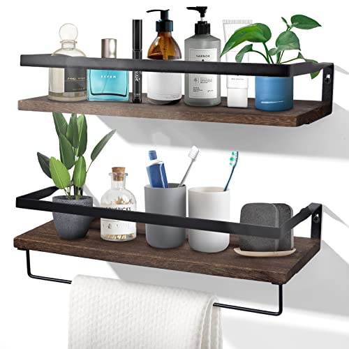 Uten Floating Shelves, Wall Shelves Set of 2, Wall Mounted for Bathroom, Bedroom, Kitchen, Bathroom Shelf with Towel Bar, Sturdy Structure, Easy Installation - Image 1