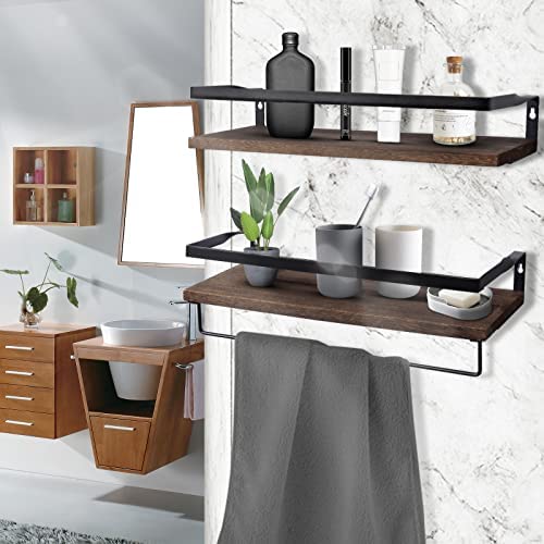 Uten Floating Shelves, Wall Shelves Set of 2, Wall Mounted for Bathroom, Bedroom, Kitchen, Bathroom Shelf with Towel Bar, Sturdy Structure, Easy Installation - Image 2