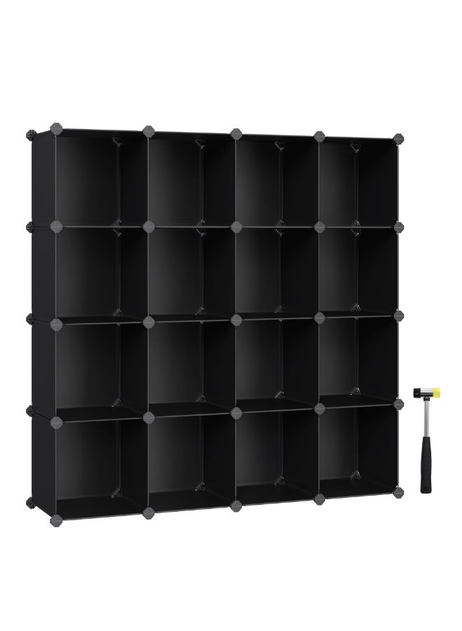 SONGMICS وحدة تخزين 16 مكعب من سونغميكس، رف أحذية، نظام رفوف قابل للتخصيص، مكعبات قابلة للتكديس، رف بلاستيك PP، خزانة، فاصل خزانة، لغرفة النوم، المكتب، 31 × 153 × 153 سم، أسود - Image 1