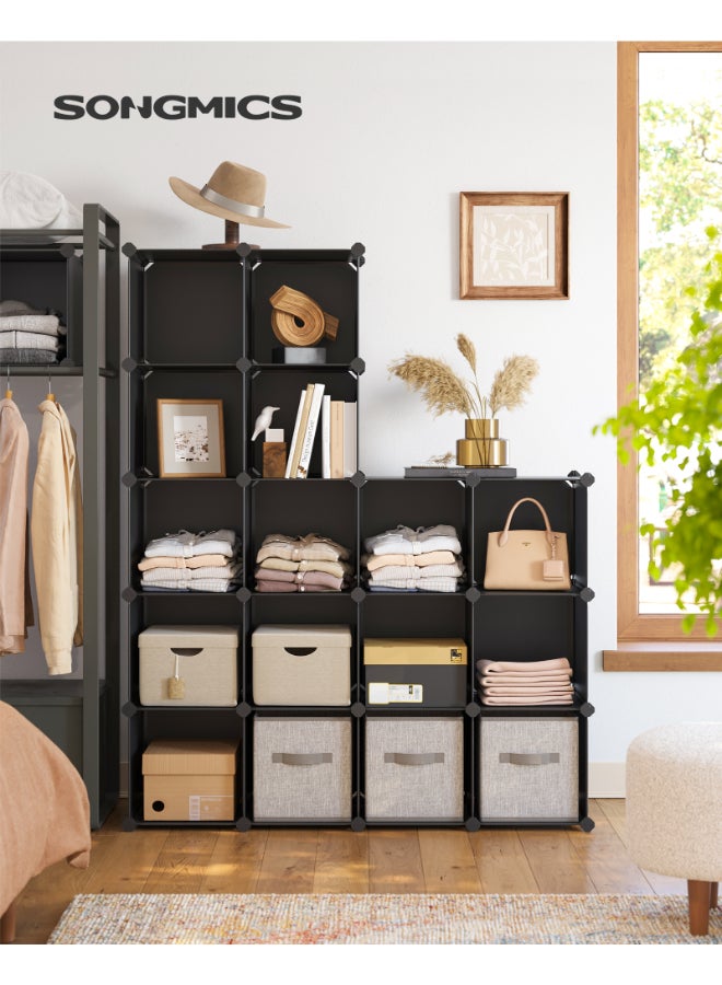 SONGMICS وحدة تخزين 16 مكعب من سونغميكس، رف أحذية، نظام رفوف قابل للتخصيص، مكعبات قابلة للتكديس، رف بلاستيك PP، خزانة، فاصل خزانة، لغرفة النوم، المكتب، 31 × 153 × 153 سم، أسود - Image 2